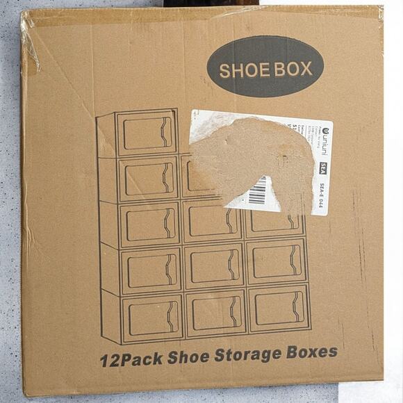 24 Piece Shoe Storage Boxes Plastic Organizers Stackable Large Black Sneaker - Picture 8 of 8